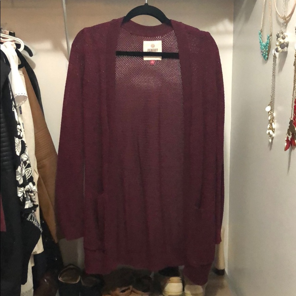 Maroon Long Sleeve Cardigan with Pockets Size M